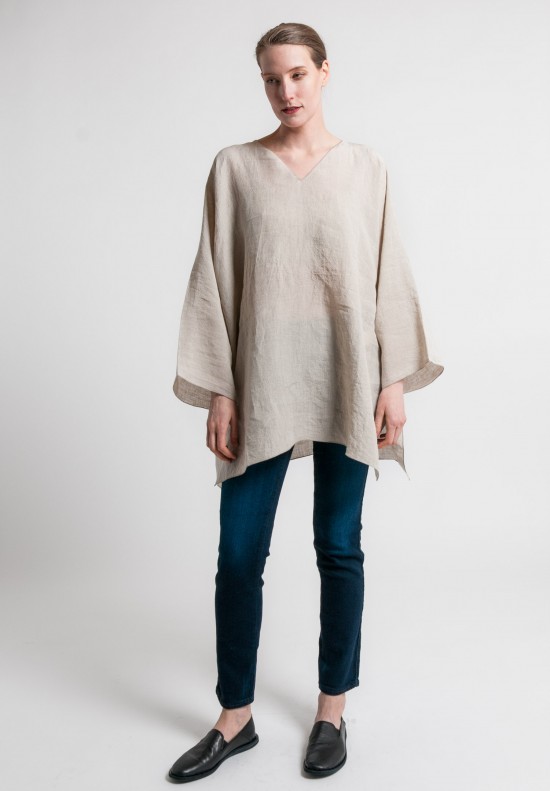 Shi V-Neck Oversize Linen Tunic in Natural	