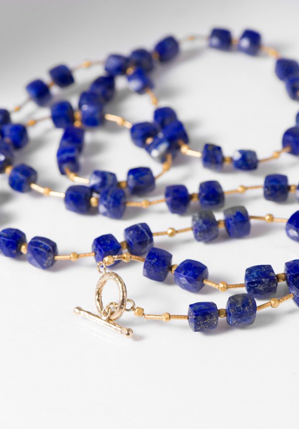 Greig Porter 18K Gold and Lapis Square Beads Necklace