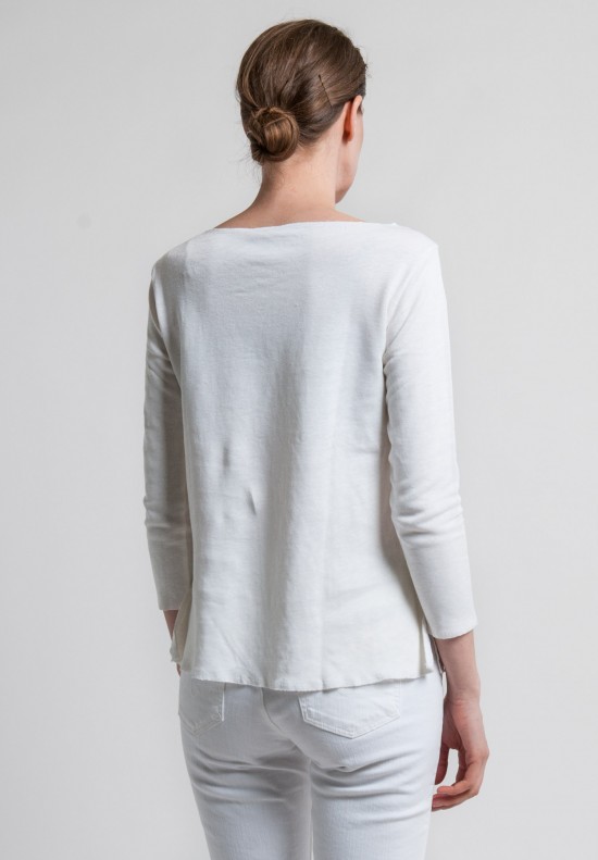 Majestic Linen & Cotton 3/4 Sleeve Boatneck Tee in Blanc	