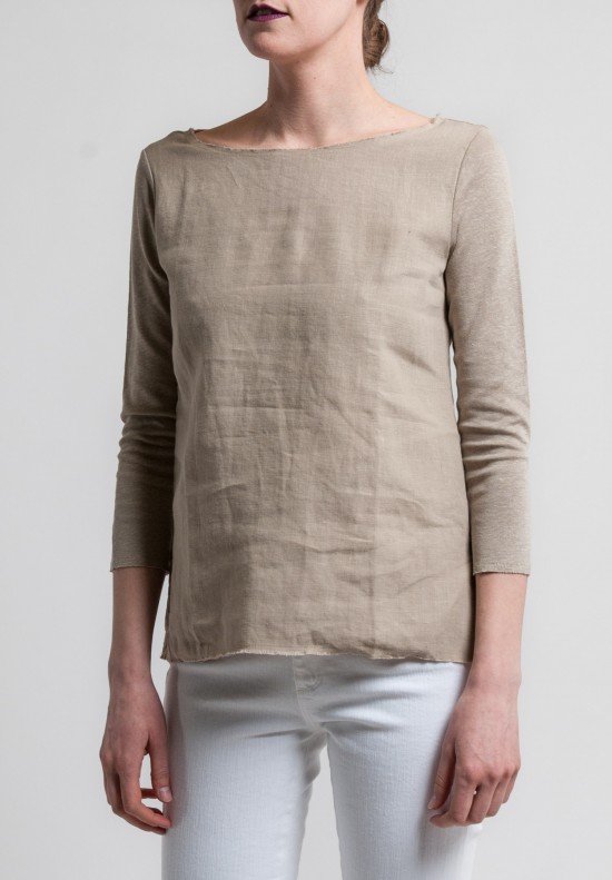 Majestic Linen & Cotton 3/4 Sleeve Boatneck Tee in Stone	
