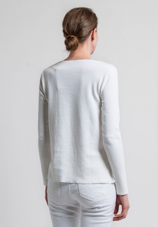 Majestic Linen & Cotton 3/4 Sleeve V-Neck Tee in Blanc	