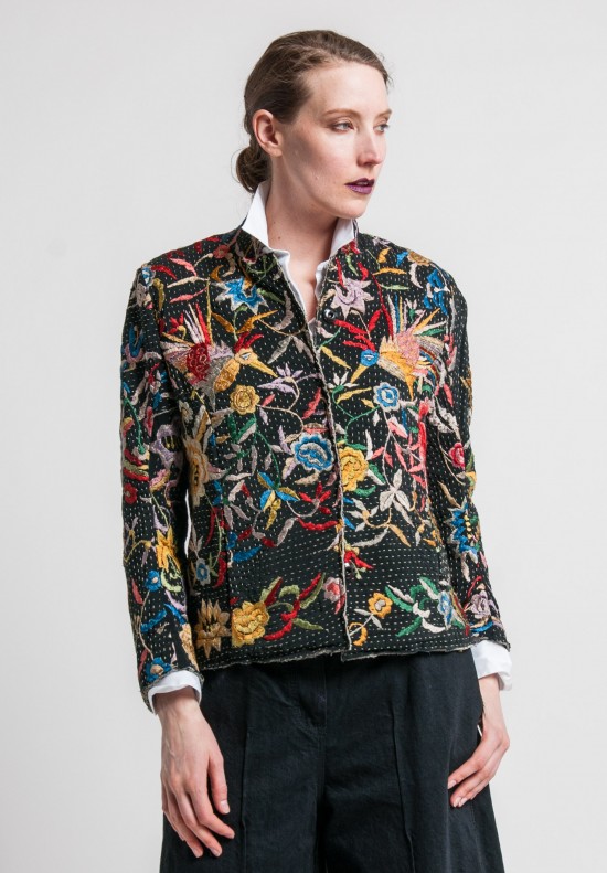 By Walid Antique Silk Piano Shawl Haya Jacket in Black/Multicolor	