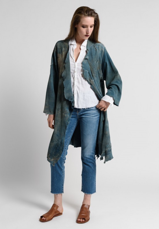 Susan Riedweg Ragged Edger Leather Coat in Acid Indigo	