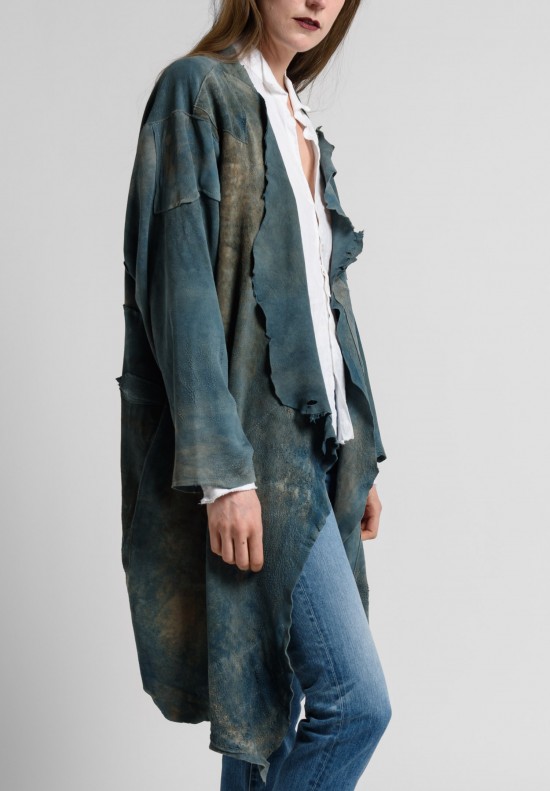 Susan Riedweg Ragged Edger Leather Coat in Acid Indigo	