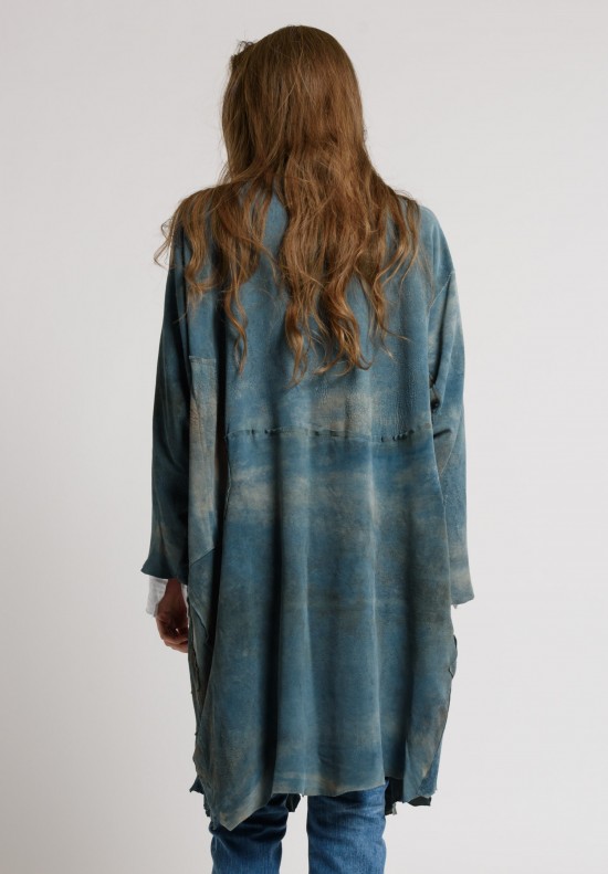 Susan Riedweg Ragged Edger Leather Coat in Acid Indigo	