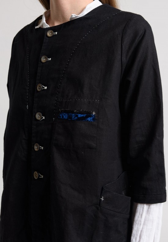 Umit Unal Linen Collarless Short Jacket in Black	