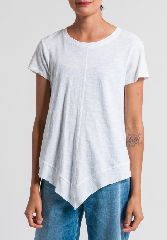 Wilt Short Sleeve Asymmetric V-Hem Tee in White	