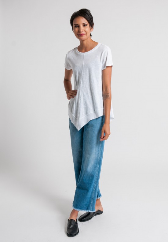 Wilt Short Sleeve Asymmetric V-Hem Tee in White	