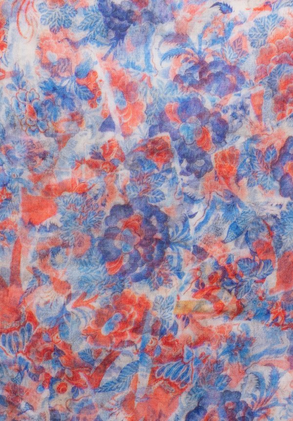 Alonpi Cashmere Printed Scarf in Fiori Red/Blue	