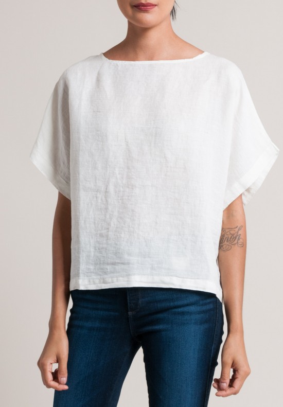 Black Crane Linen Box Top in Eggshell