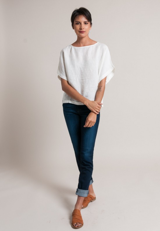 Black Crane Linen Box Top in Eggshell