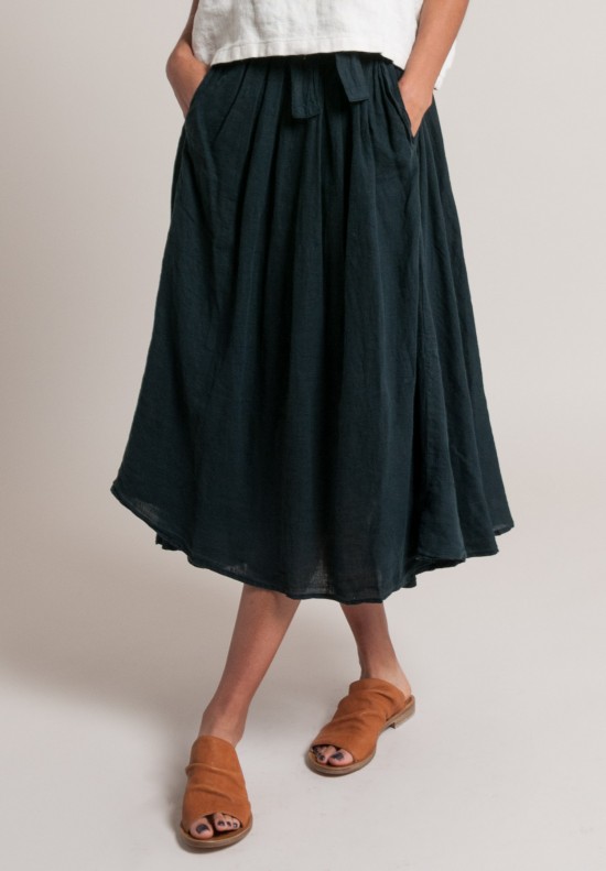 Black Crane Linen Wrap Skirt in Black
