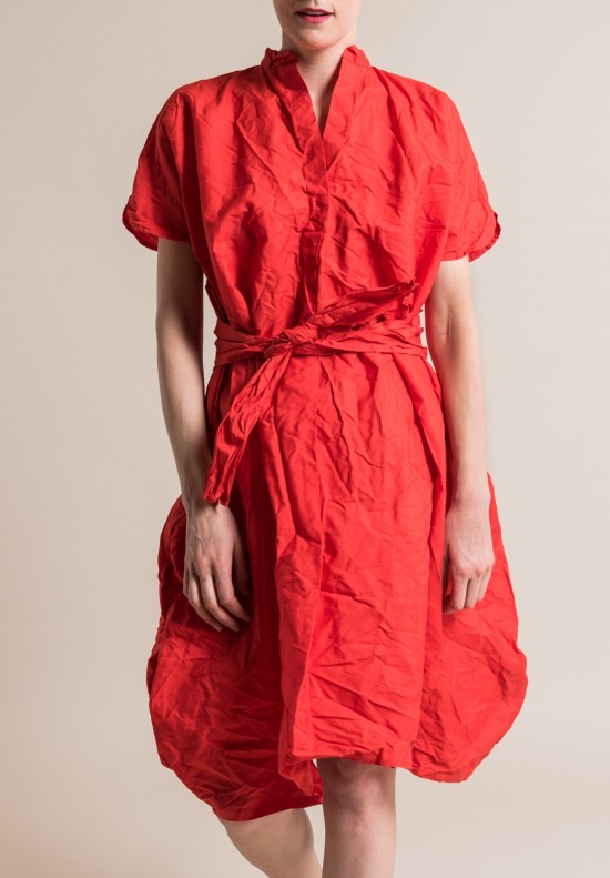Daniela Gregis Washed Cotton Manichina Dress in Red