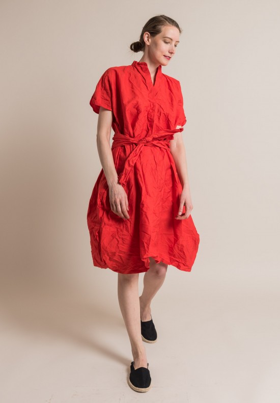 Daniela Gregis Washed Cotton Manichina Dress in Red
