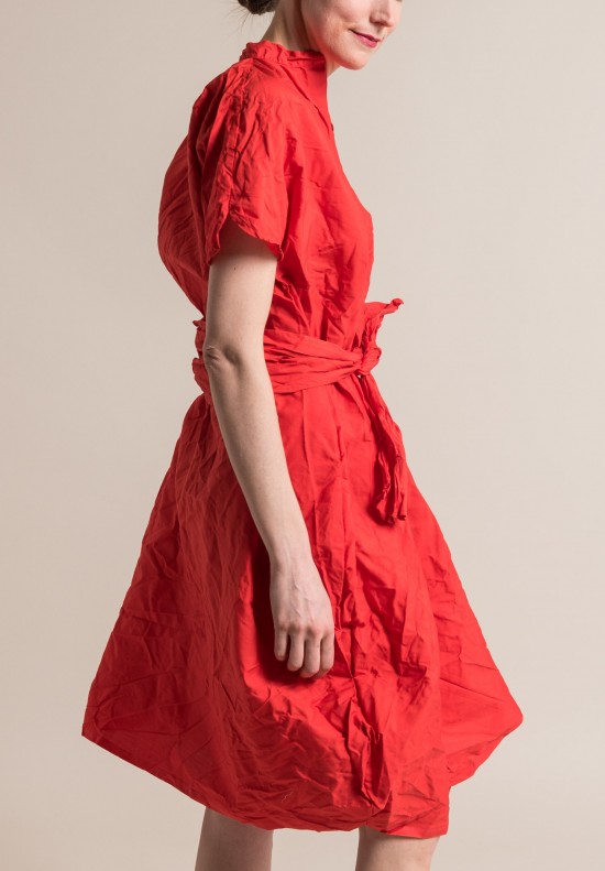 Daniela Gregis Washed Cotton Manichina Dress in Red