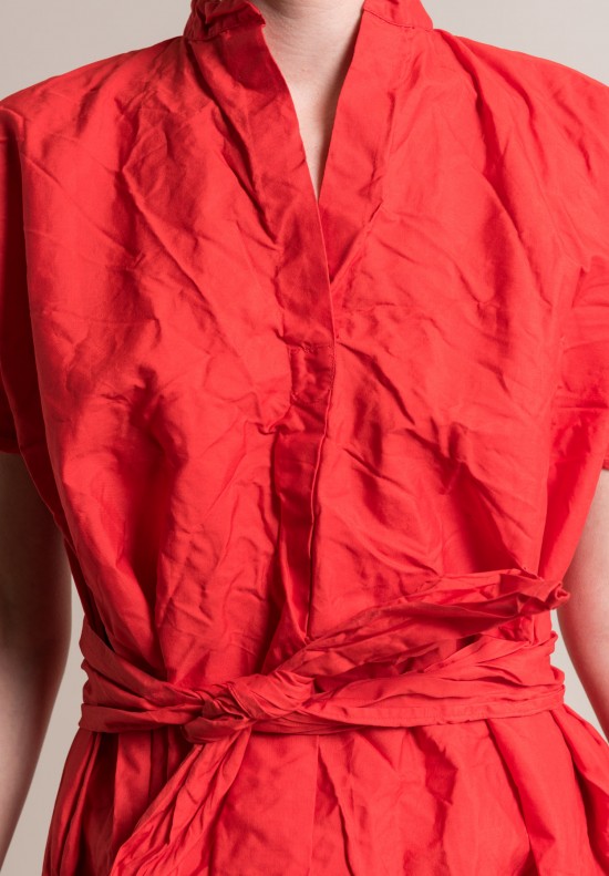 Daniela Gregis Washed Cotton Manichina Dress in Red