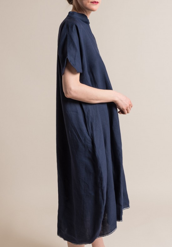Daniela Gregis Linen Manichina Dress in Dark Blue | Santa Fe Dry Goods ...