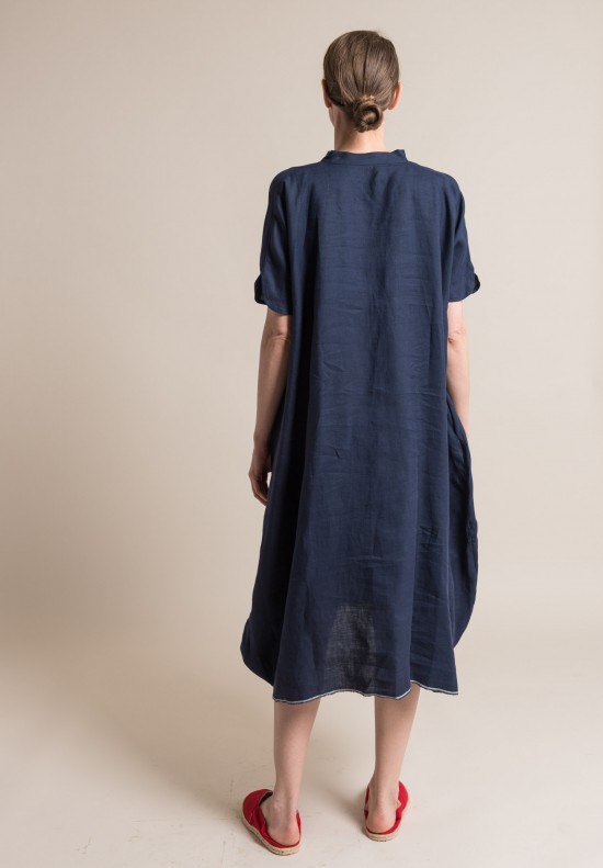 Daniela Gregis Linen Manichina Dress in Dark Blue | Santa Fe Dry Goods ...