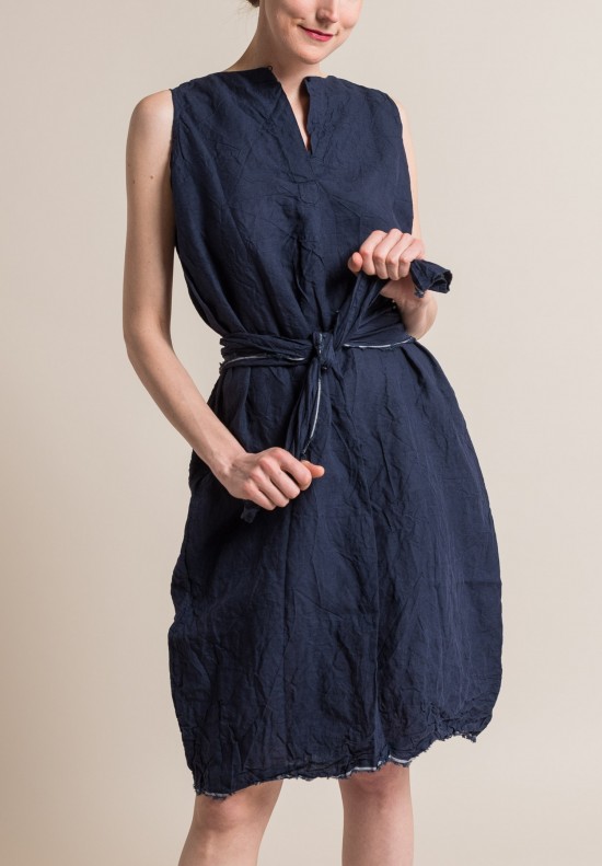 Daniela Gregis Washed Linen Sleeveless Stretto Dress in Dark Blue ...