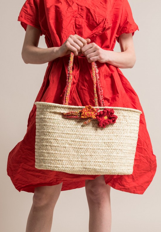 Daniela Gregis Handwoven Straw and Crochet Large Greek Basket in Natural