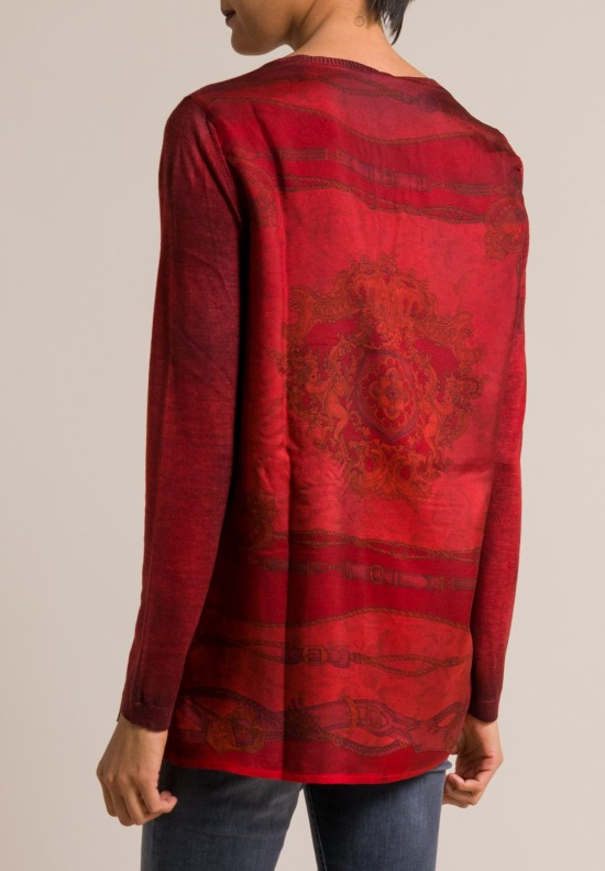 Avant Toi Printed Silk Back Crewneck Sweater in Smalto