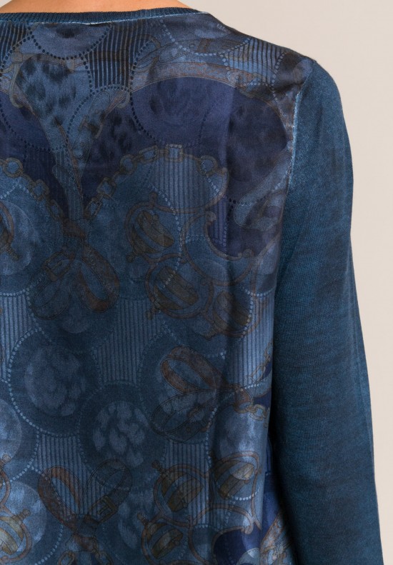 Avant Toi Printed Silk Back Crewneck Sweater in Velvet