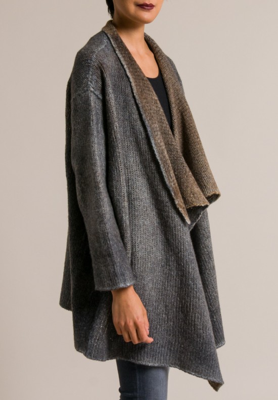 Avant Toi Reversible Overdyed Draping Shawl Cardigan in Grey Brown