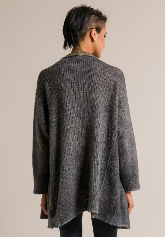 Avant Toi Reversible Overdyed Draping Shawl Cardigan in Grey Brown