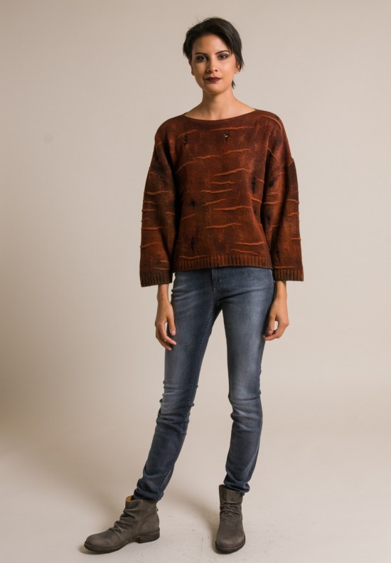 Avant Toi Distressed Boxy Sweater in Equator