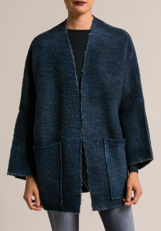 Avant Toi Wool/Cashmere/Cotton Kimono Cardigan in Blue Navy