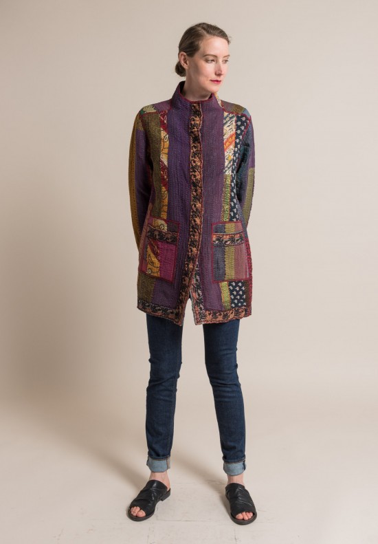 Mieko Mintz 4-Layer Stripe Railli Long Jacket in Purple | Santa Fe Dry ...