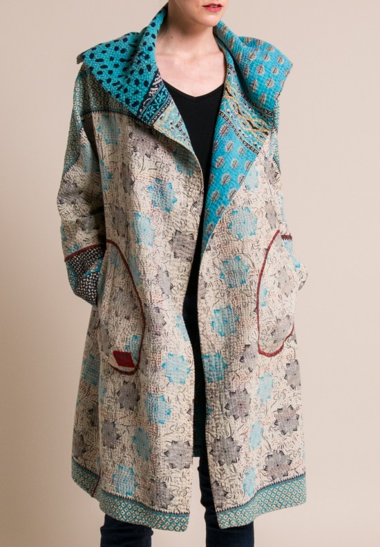Mieko Mintz 4-Layer A-Line Coat in Turquoise/Natural