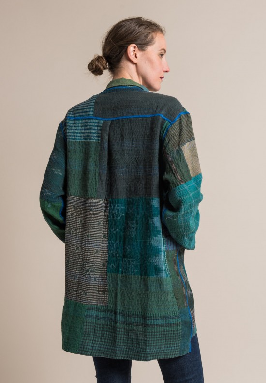 Mieko Mintz 2-Layer Brocade Patched Shirt Jacket in Green Mix | Santa ...