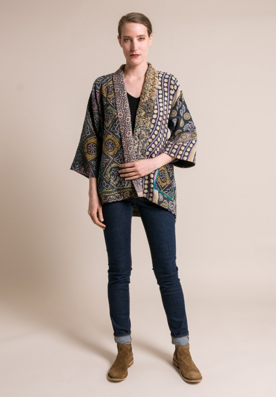 Mieko Mintz 4-Layer Vintage Cotton Kimono Jacket in Black/Ocher | Santa ...