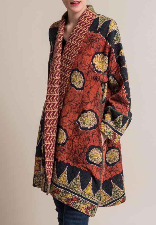 Mieko Mintz 4Layer Vintage Cotton Long Kimono Jacket in Rust/Crimson