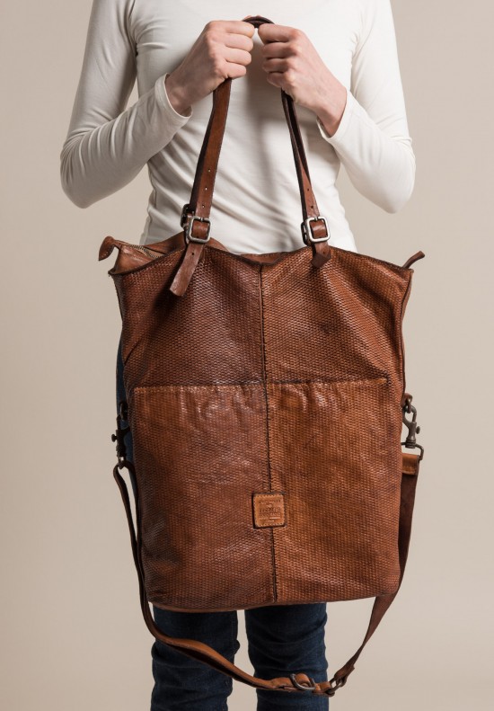 Campomaggi Perforated Leather Extra Large Shopping Tote Cognac	