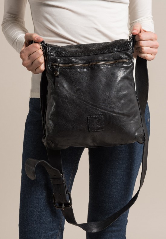 Textured Leather Front Shoulder Bag Black