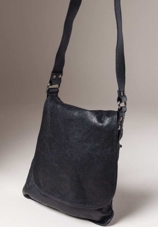 Textured Leather Front Shoulder Bag Black