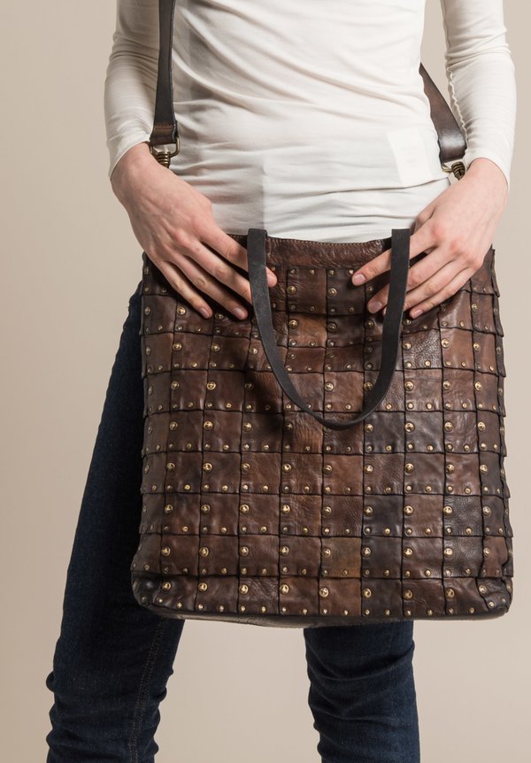 Leather and Rivets Patchwork Tote in Grey