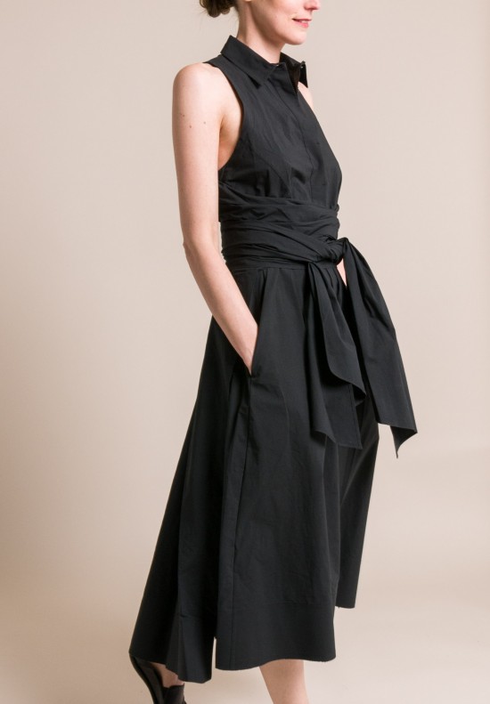 Urban Zen Sleeveless Wrap & Tie Shirt Dress in Black