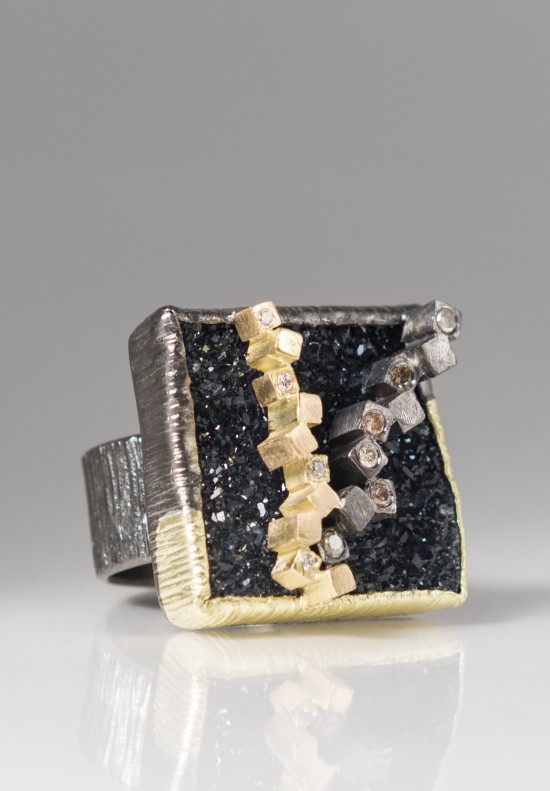 Maria Frantzi 18K, Silver, Black Onyx Druzy, Diamond Ring