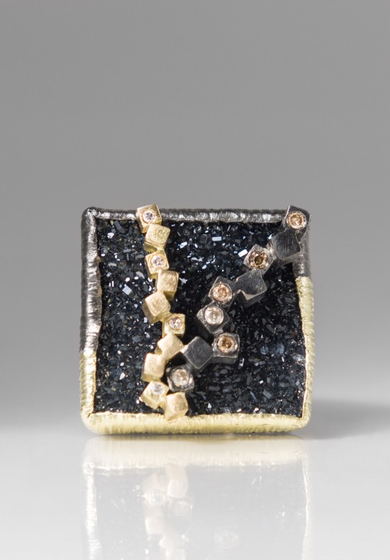 Maria Frantzi 18K, Silver, Black Onyx Druzy, Diamond Ring