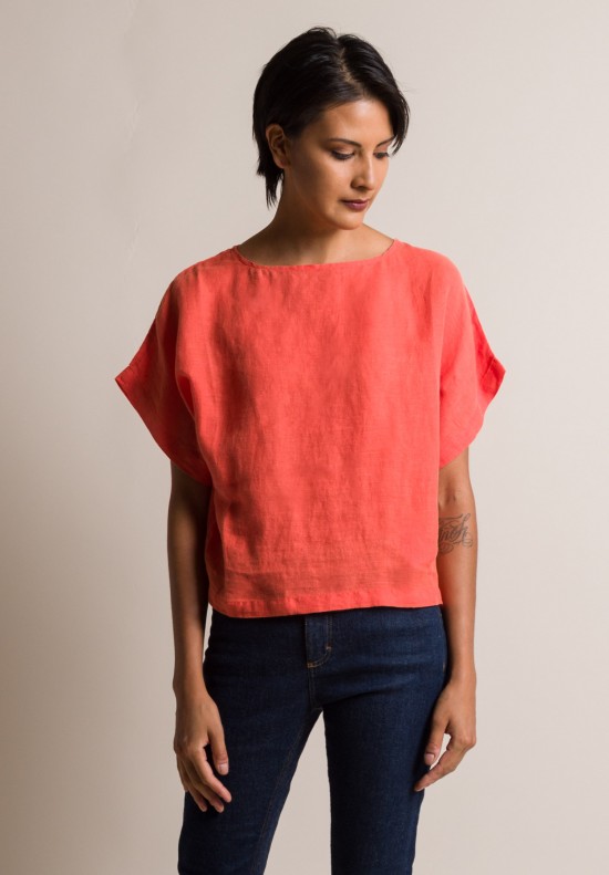 Black Crane Linen Box Top in Paprika
