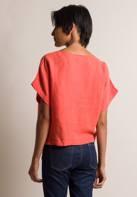 Black Crane Linen Box Top in Paprika