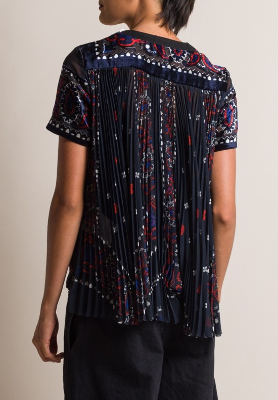 Sacai Bandana Sheer Pleat Top in Navy | Santa Fe Dry Goods