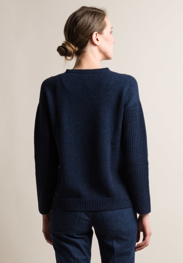 Akris Cashmere Ribbed Sleeves and Side Zippers Sweater in Denim