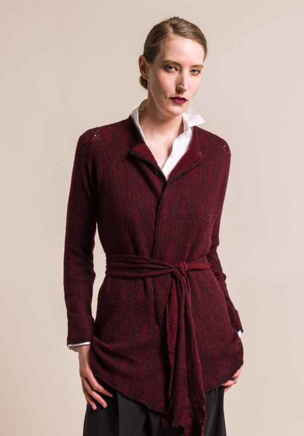 Lainey Cashmere Belted Illusion Cardigan in Burgundy