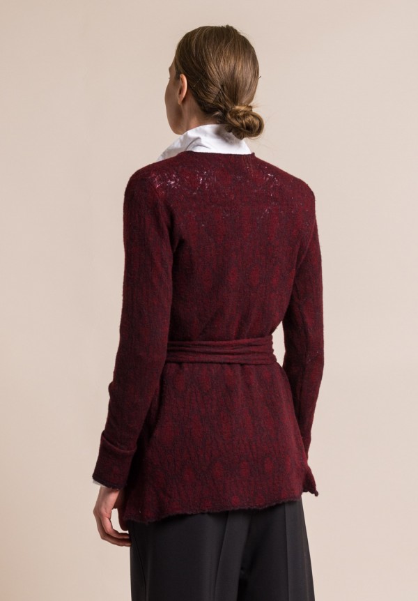 Lainey Cashmere Belted Illusion Cardigan in Burgundy