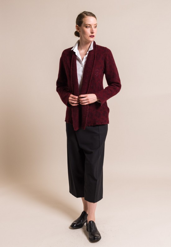 Lainey Cashmere Thick Belted Cardigan in Burgundy