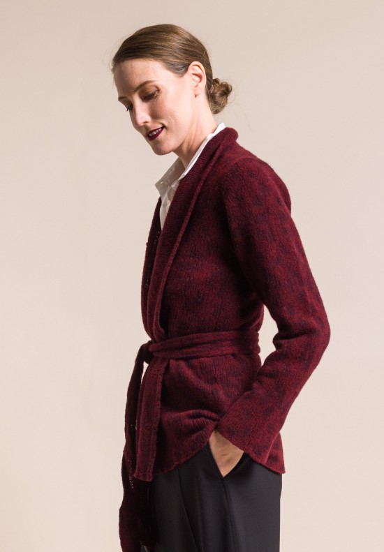 Lainey Cashmere Thick Belted Cardigan in Burgundy
